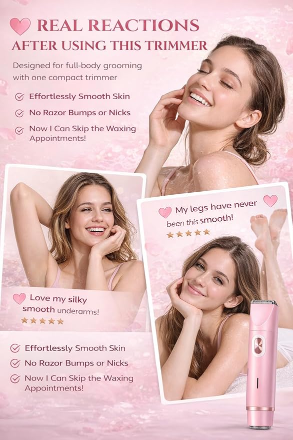 Women's Bikini Trimmer, Electric Shaver, Dual Head Electric Razor, Two-in-One Women's Body Shaver, and Ipx67 Waterproof Wet & Dry Use Body Hair Trimmer (Pink)