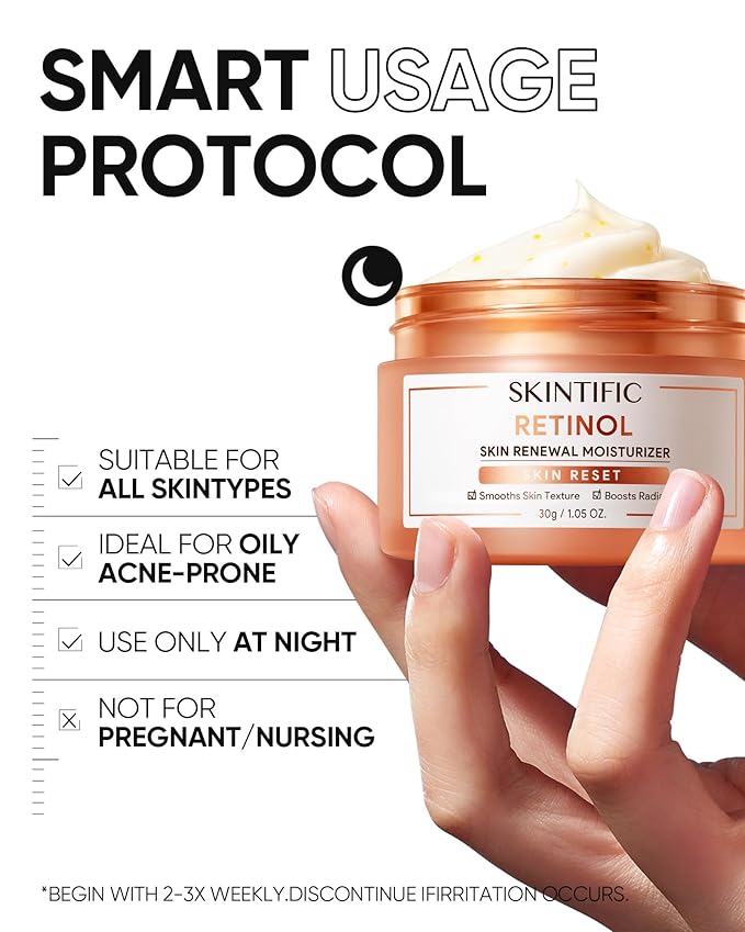 Retinol Skin Renewal Moisturizer, Retinol Cream for Face, Blemish Care, Oil Control & Pore Minimizing, Lightweight, Fragrance-Free, Night Cream for All Skin Types from Age 20+, 1fl.oz / 30g