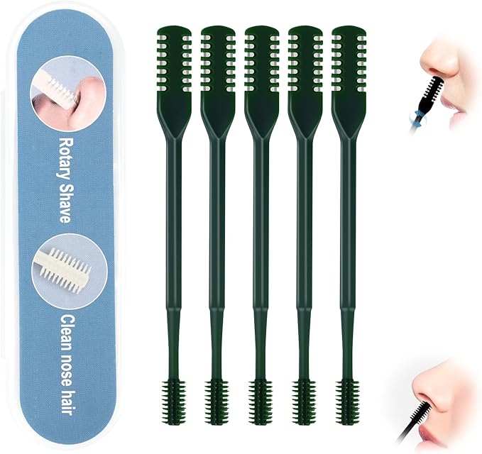 5PCS 2-in-1 Nasal Hair Cutter, Upgrade Manual Double Sided Nose Hair Trimmer Cutter for Women and Men 360°Rotating Nose Hair Remover Grooming Tool knife Razor Portable Nostril hair kit (Dark Green)