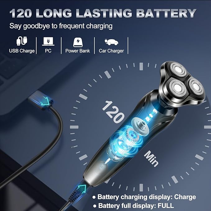 Electric Razor for Men, Men's Rotary Shavers, Waterproof,Wet and Dry Rechargeable Electric Shaver for Men's Faces with a Cordless and Floating Head, Portable Travel Razor,an Ideal Gift for Men