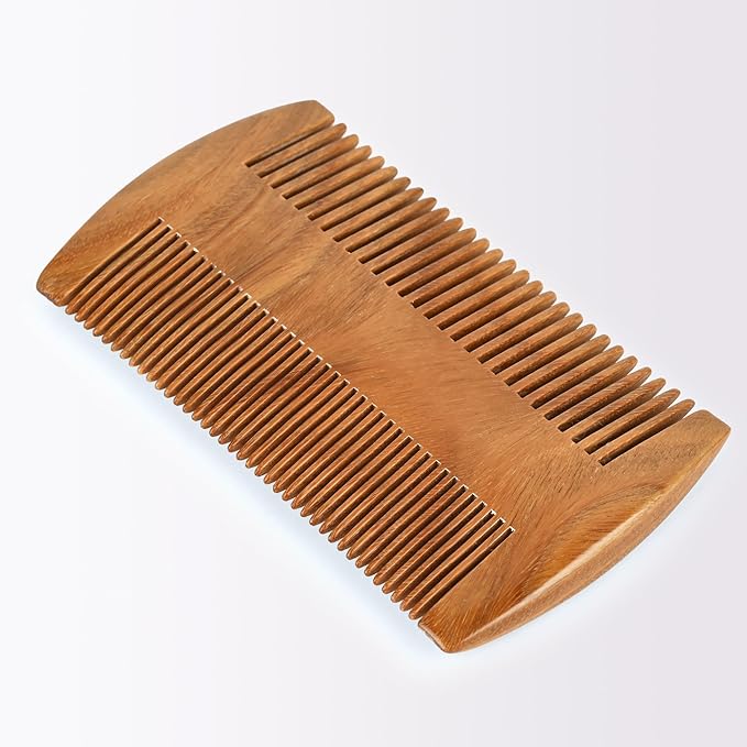 Onedor Handmade 100% Natural Green Sandalwood Wooden Comb for Men Hair, Beard, and Mustache Styling Pocket Comb With Leather Case