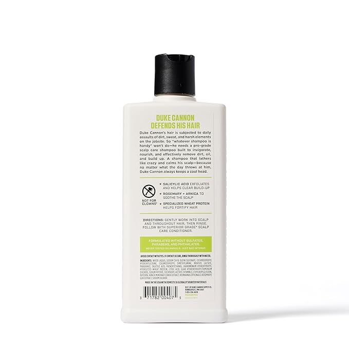Duke Cannon Superior Grade Scalp Care Shampoo for Men, 14 oz – Salicylic Acid for Build-Up Removal, Rosemary & Arnica for Scalp Soothing, Wheat Protein for Strength, Sulfate-Free
