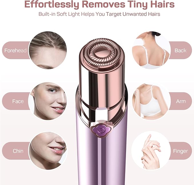 Facial Hair Removal for Women, Electric Painless Facial Hair Remover for Face, Lip, Chin with 2 x Replacement Heads