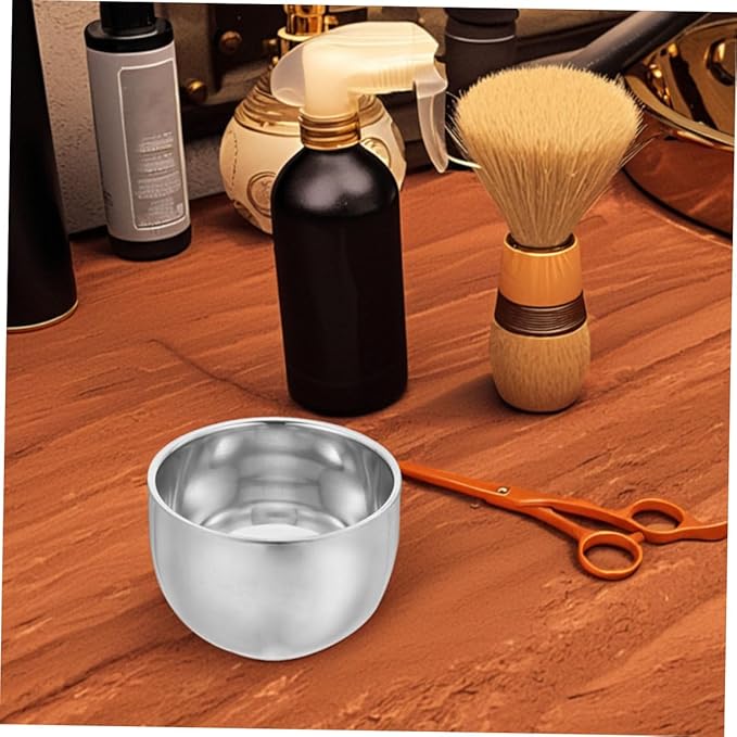 OUNONA 200ml Stainless Steel Double Layer Shaving Lather Bowl Set 2pcs Heat Insulated Shaving Foam Cup for Men