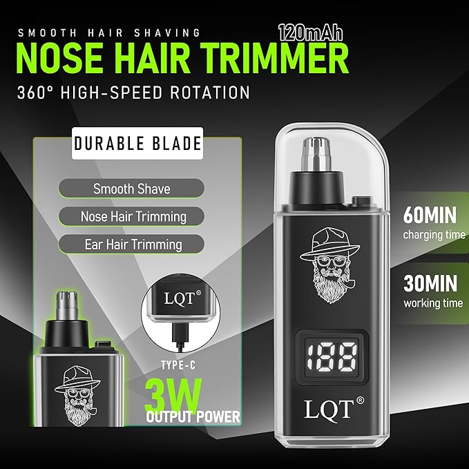 Rechargeable Beard Trimmer kit for Mustaches, Nose Hair, and Light Detailing and Grooming with Bonus Wet/Dry Battery Nose Trimmer
