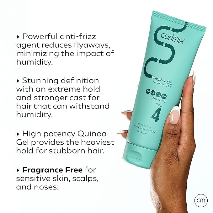 CurlMix Ultra Hold Quinoa Gel for Curly Hair - Defines & Elongates Curls without Dryness or Flaking - Fragrance Free