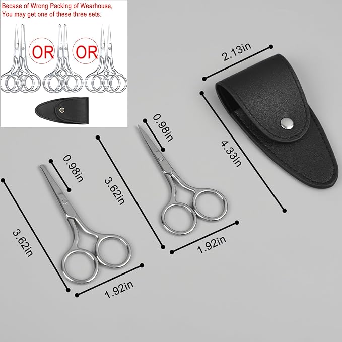Eyebrow & Rounded Tips Nose Hair Scissors with Carrying Pouch for Men Women,Stainless Steel Small Scissors for Grooming Brow, Beard, Mustache, Eyelashes, Ear Hair,Hair Cutting (Silver)