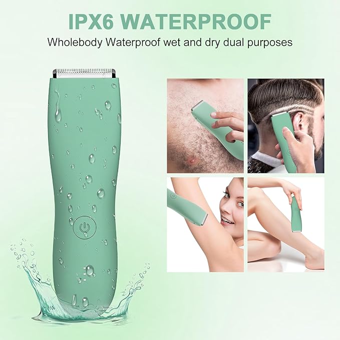 Pubic Hair Trimmer for Men and Women,Electric Shaver for Chest,Legs & Bikini,Waterproof Wet/Dry Shaver,USB Recharge Dock(Green)