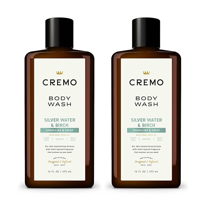 Cremo Rich-Lathering Silver Water & Birch Body Wash, A Revitalizing Combination of Glacier-Fed Streams and White Birch 16 Fl Oz (2-Pack)