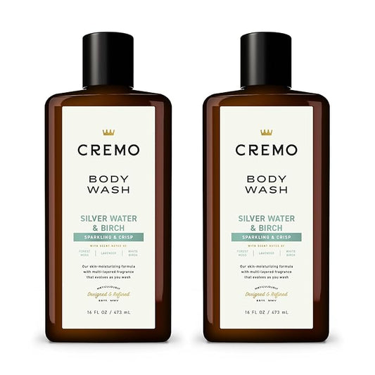 Cremo Rich-Lathering Silver Water & Birch Body Wash, A Revitalizing Combination of Glacier-Fed Streams and White Birch 16 Fl Oz (2-Pack)