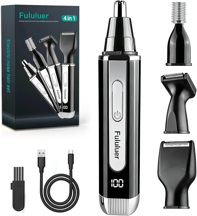 Fululuer Nose Hair Trimmer for Men and Women: 2026 Upgraded Rechargeable 4-in-1 Ear, Nose, Eyebrow & Beard Trimmers 8500 RPM, LED Indicator & Waterproof Dual Edge Blades (Black)