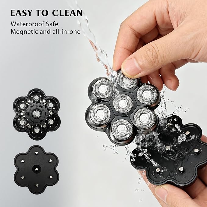Head Shaver Replacement Heads Magnetic 7 Blades Razor Replacement Blades Compatible with Freebird Shaver & Other Brands (hmblack7)