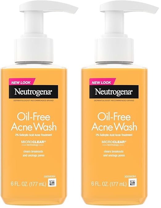 Neutrogena Oil-Free Acne Face Wash, Breakout Prone Skin Facial Cleanser with 2% Salicylic Acid Acne Treatment for Face, 6 fl. oz (Pack of 2)