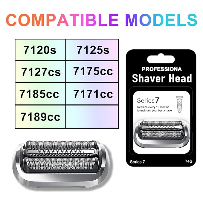 74S Series 7 Electric Shaver Replacement Head Compatible with Braun Series 7 Foil Shaver Replacement Heads 7120s, 7125s, 7127cs, 7171cc, 7175cc, 7185cc and 7189cc