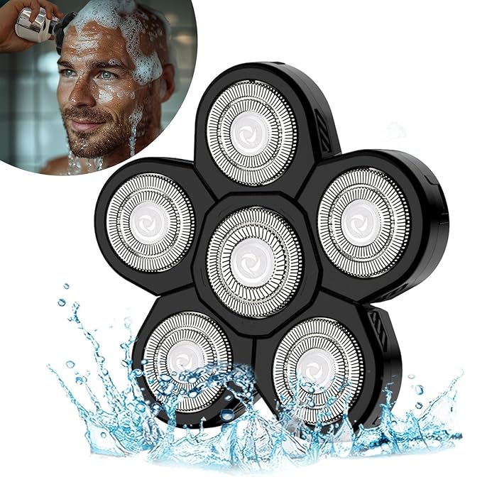 Electric Shaver Replacement Heads 6D - 6 Blades Head Shaver Replacement Heads Universal Stainless Steel Rotary Blade Refills for Bald Head Razor for Men (6 Heads Black)