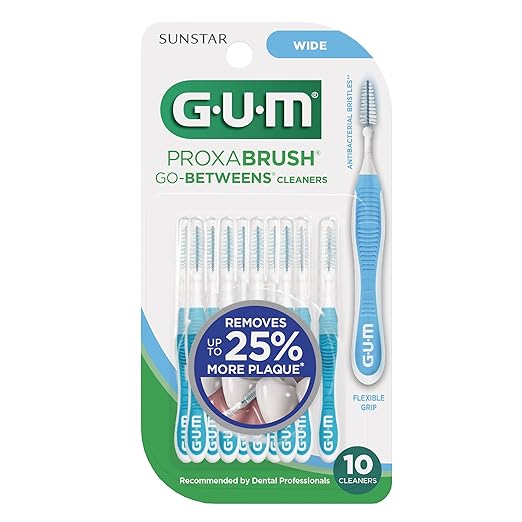 GUM Proxabrush Go-Betweens - Wide - Interdental Brushes - Soft Bristled Dental Picks for Plaque Removal Health - Safe for Braces & Dental Devices, 10 Count (Pack of 6)