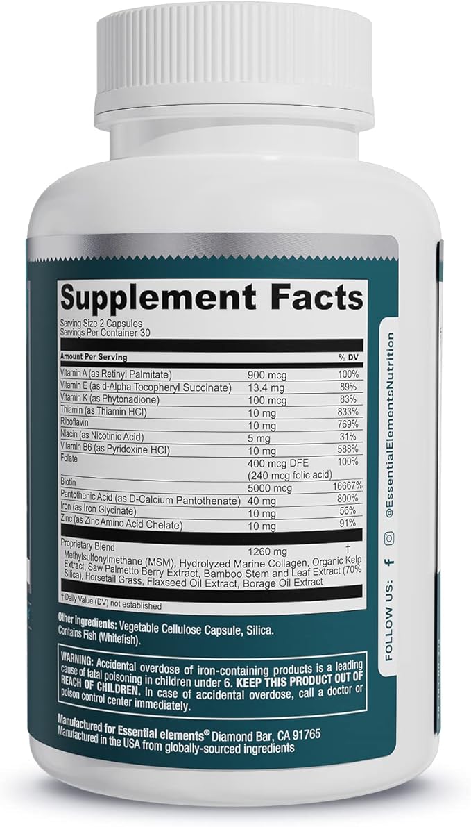 Essential Elements® Hair Hero™ - Hair Vitamins for Men - Broad-Spectrum Support with 5000 mcg Biotin - 60 Count - 30 Servings