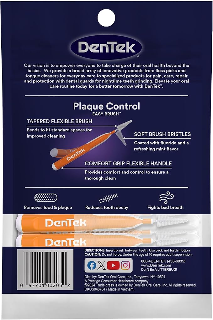 DenTek Easy Brush, Interdental Brushes for Cleaning Between Teeth, Safe for Braces & Dental Work, 16 Count, Pack of 6