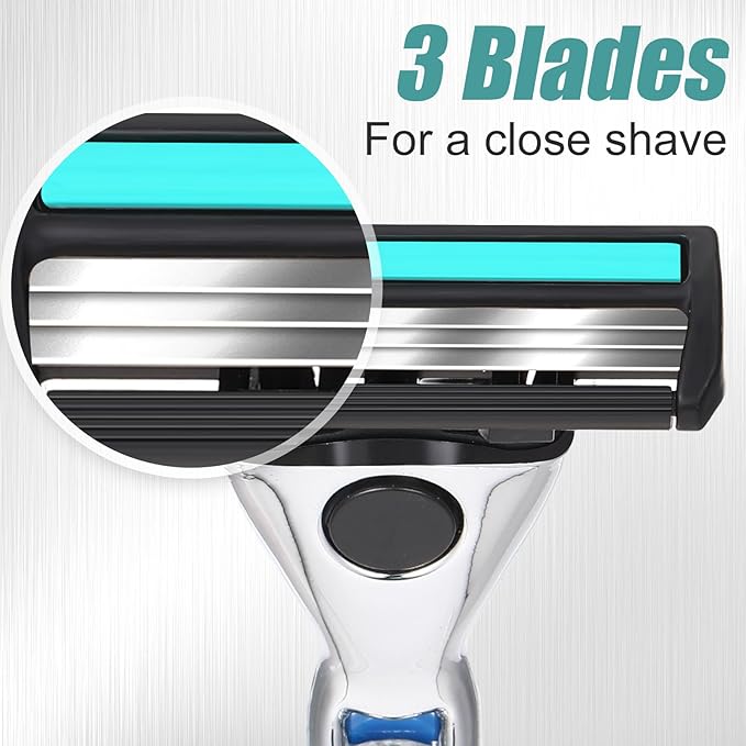 44 Pcs Razor Kit Refillable Three-blade Disposable Men's Razors Travel Shave Set Shaving Kit for Sensitive Skin, 2 Handle and 42 Cartridges