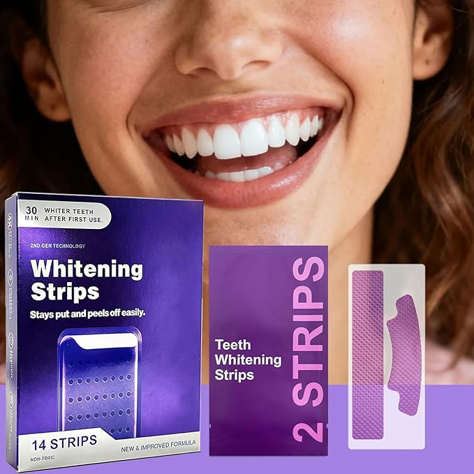 Purple Teeth Whitening Strips, Gentle Daily for Surface Stain Reduction & Natural Shine, Whitening Strips Portable for Home or Daily Use, 14 Strips