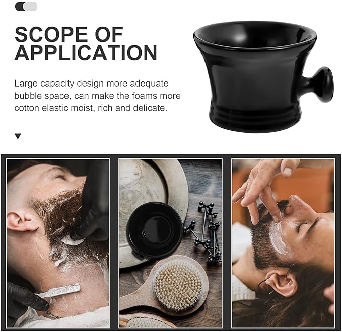 PartyKindom Ceramic Shaving Soap Bowl with Handle Black Men's Shaving Cream Foaming Cup for Barber Shop Use Practical Lather Container