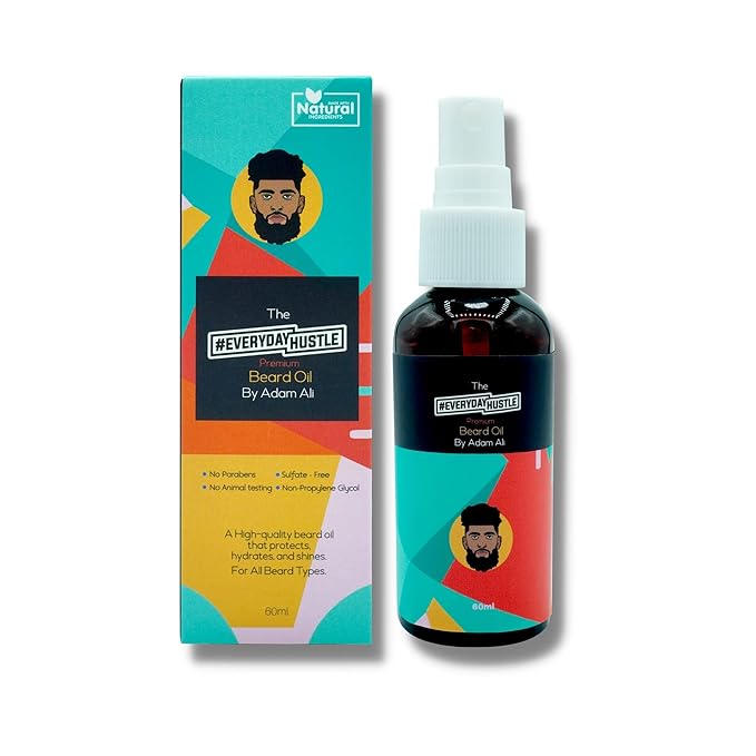 #EverydayHustle Beard Oil for Black Men by Adam Ali, Lightweight Beard Serum Spray and Natural Beard Oil Hydration, for Soft Facial Hairs and Skin Care, Cloves Scent, 60ml