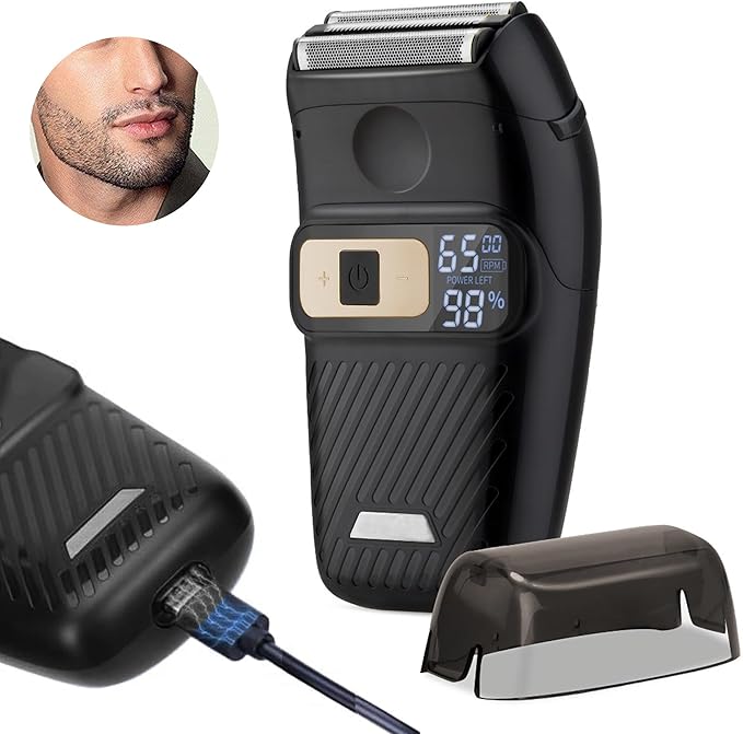Foil Shaver Electric Razor for Men Electric Foil Shavers for Men Portable Travel Waterproof Wet Dry LED Display Cordless Beard Trimmer 3 Adjustable Speeds Long Battery Rechargeable IPX6