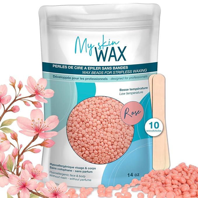 – Hard Wax Beads Refill Bag for Hair Removal, 0.88 lb, Hypoallergenic & Rosin-Free Stripless Wax for Sensitive Skin, Coarse Hair, Bikini Brazilian, Face, Underarms, Legs, Chest – Rose