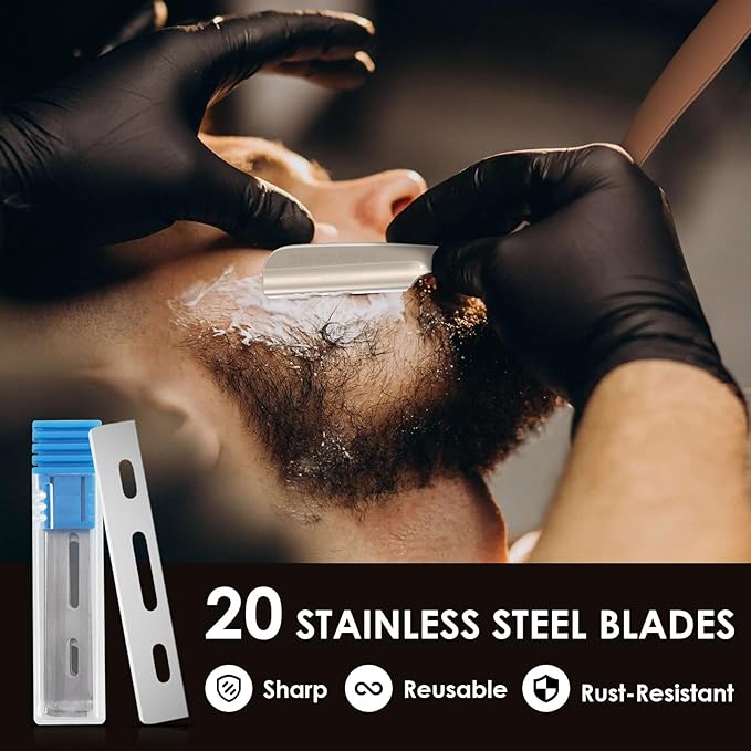Straight Razor for Men, Professional Barber Razor with 20 Stainless Steel Blades, Edge Single Blade Shavette Shaving Razor for Smooth Precise Shave