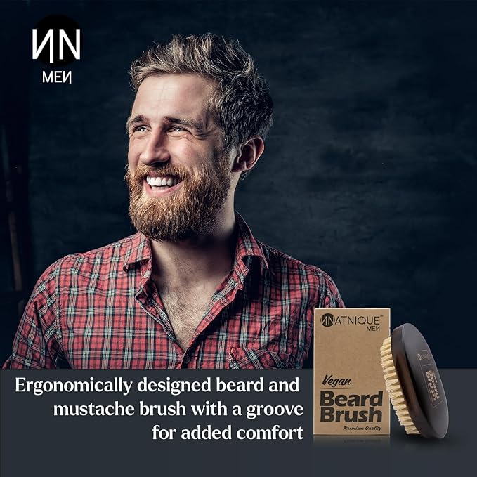 Natnique Vegan Beard Brush for Men, 100% Sisal Plant Bristles, Ergonomic Design with Natural Beachwood Handle - Men's Beard & Mustache Brush – 100% Natural, Non-Synthetic, Cruelty Free
