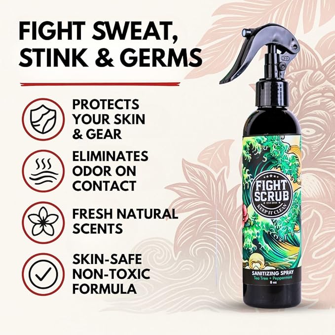 Deodorizing Spray – Refreshing Body & Gear Spray for Wrestlers, MMA, Jiu-Jitsu & Athletes – 8oz Bottle (Peppermint + Tea Tree)