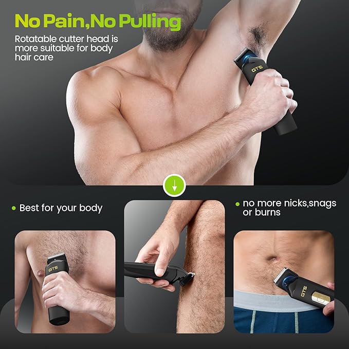 Electric Body Hair Trimmer for Men - Multi-Angle Ceramic Blade with LED Screen & 7000RPM Adjustable Speed, IPX6 Waterproof Pubic/Ball/Groin Shaver Kit, USB/Dock Charging, 90min Runtime, Box