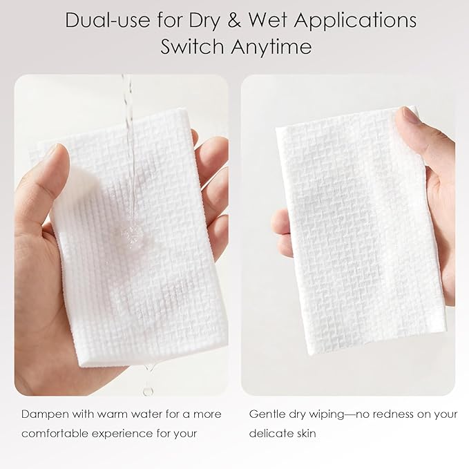Disposable Face Towels XL, 10"x12" Ultra Soft & Thick Dry Wipes, Makeup Remover & Facial Cleansing Towels for Sensitive Skin, 50 Count, 2 Pack