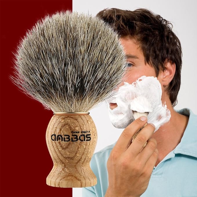 Anbbas Shaving Brush, Handmade Pure Badger Hair Brush with Natural Manchurian Ash Wood Handle for Men Traditional Wet Shaving