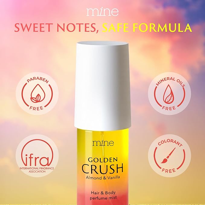 Mine Hair Perfume for Women, Hair and Body Mist - IFRA Safety Certificate, Long Lasting, Lightweight, Freshen Hair, Body & Pillows - Almond & Vanilla Scent - 3.04 oz