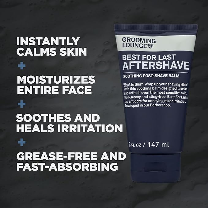 Grooming Lounge Best for Last Aftershave - Soothing After Shave Balm - Instantly Calms Irritated Skin - Refreshing Facial Moisturizer - Ideal for Sensitive Skin - Non-Greasy - Fragrance Free - 5 oz