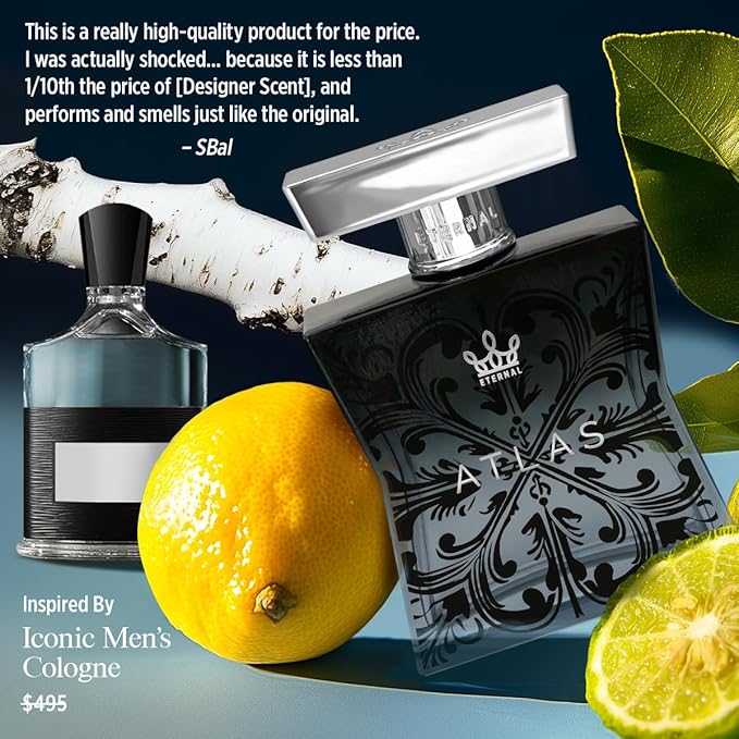Eternal Atlas - Inspired by Iconic Men's Cologne - 3.4 oz (100ml) - Eau de Parfum - Long-lasting - Vegan - Clean Ingredients - Cologne for Men - 2000 sprays per bottle