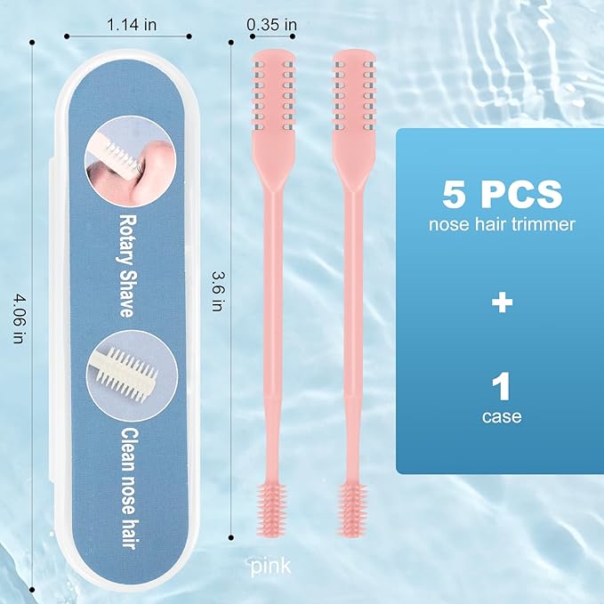 5PCS 2-in-1 Nasal Hair Cutter, Upgrade Manual Double Sided Nose Hair Trimmer Cutter for Women and Men 360°Rotating Nose Hair Remover Grooming Tool knife Razor Portable Nostril hair kit (Light Pink)