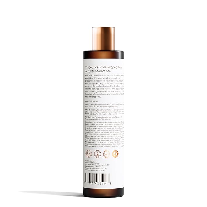 Hairstem™ Peptide Shampoo for Hair Growth | Peptide-Infused for Fuller, Stronger Looking Hair | Copper Tripeptide-1, Biotinoyl & Acetyl Peptides + Botanical Nutrients