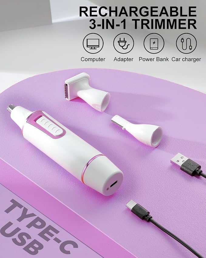 AREYZIN Nose Hair Trimmer for Women Rechargeable Eyebrow & Facial Hair Trimmer, Professional Painless Nose Trimmer with IPX7 Waterproof