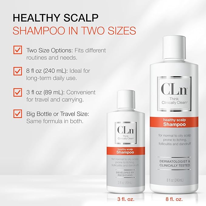 CLn Shampoo with Salicylic Acid – 3 fl oz, Clarifying Anti Dandruff Shampoo for Oily Hair, Itchy or Flaky Scalp Prone to Dandruff, Folliculitis & Seborrheic Dermatitis, Hypoallergenic Formula