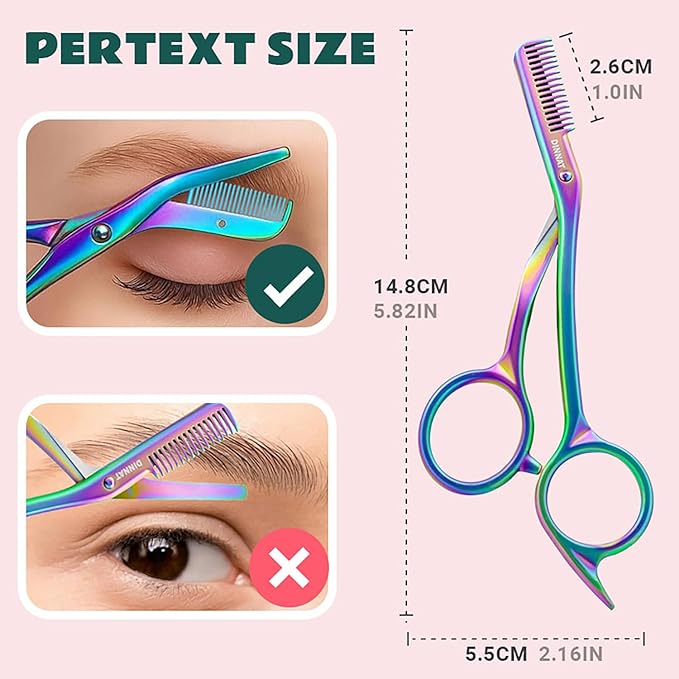 Eyebrow Trimming Scissors with Combs, Eyebrow Cutter Hair Removal Eyebrow Scissors,Eye brow razors, Eyebrow trimmer for women (Rainbow)