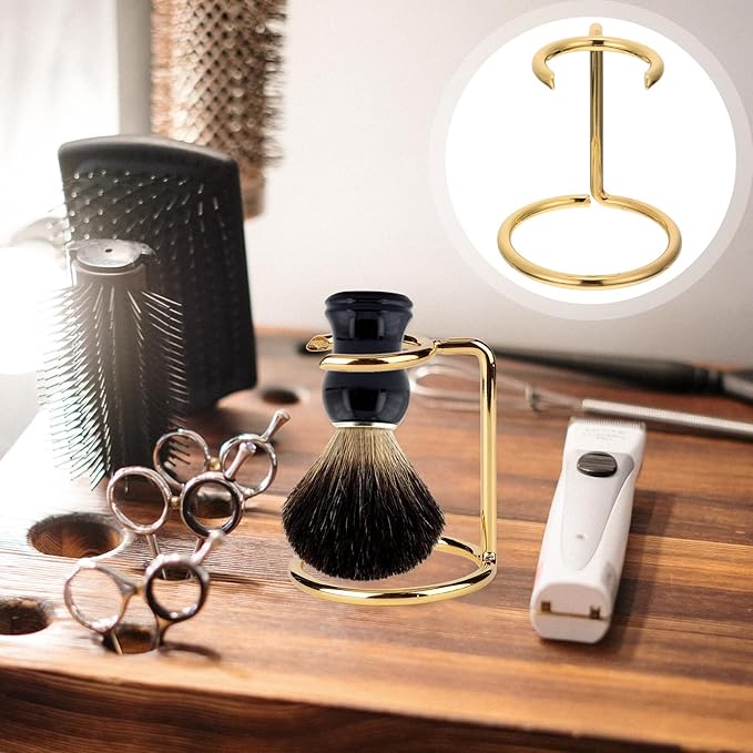 Homoyoyo Metal Shaving Razor and Brush Stand Gold Finish Razor Holder Shaving Brush Rack Space-saving Organizer for Men’s Bathroom