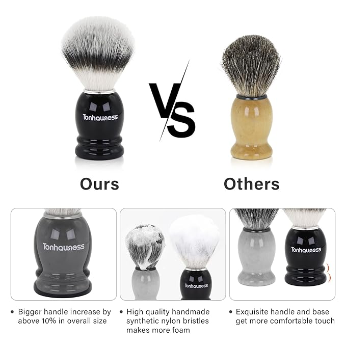 Shaving Brush Kit for Men, 4 in 1 Shaving Brushes Set Includes Nylon Bristle Shave Brush, Shaving Bowl & Stand and Shaving Soap Kit for Men’s Shave Gift