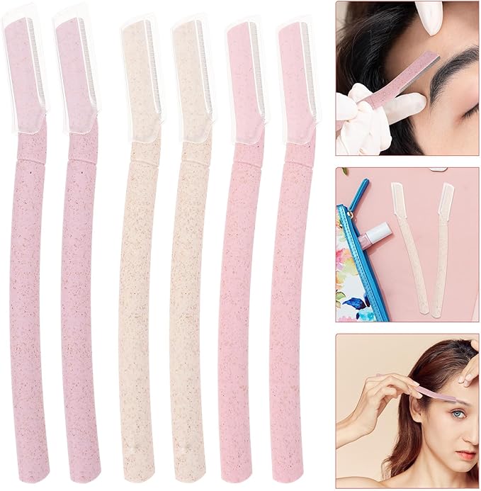 Toyvian 6pcs Stainless Steel Eyebrow Razor Trimmer Hair Removal Makeup Tool Kit with Protective Cover for Facial Hair Shaping and Eyebrow Grooming Random Color