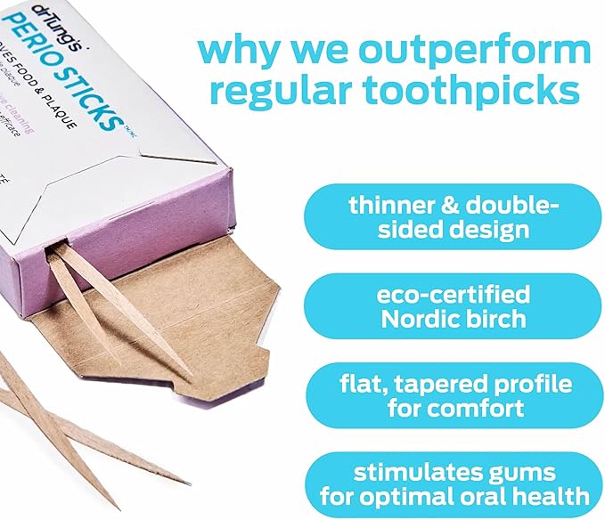 drTung's Dental Sticks for Teeth & Gum Cleaning - Toothpicks for Oral Care, Soft Floss Picks for Teeth, Interdental Plaque & Food Remover Tool, Perio Sticks - X-Thin, Bulk 100 Count (Pack of 6)