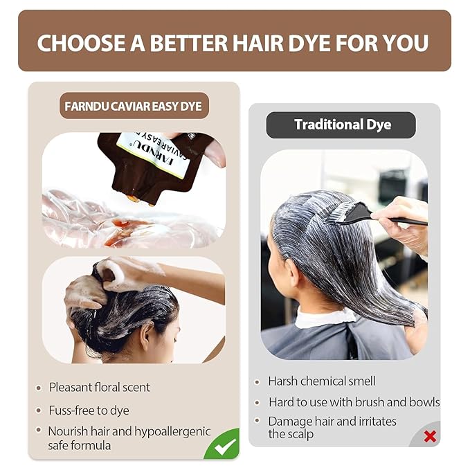 Brown Hair Dye for Women Men, Ammonia Free, PPD Free, Stubborn Gray Hair Coverage Hair Dye Shampoo 4 Pack