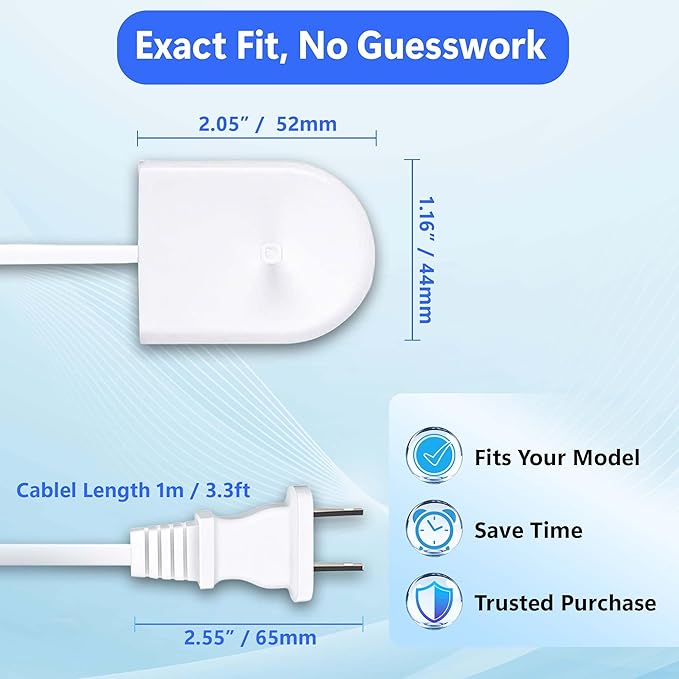 Replacement Charger Base for Philips Sonicare Electric Toothbrush HX6100 Compatible with 4100 5100 5300 6100 6500 9000 Series, Waterproof for Philips Sonicare Charger for Kids & Travel Cord
