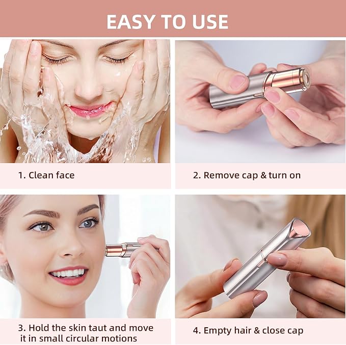 Facial Hair Removal for Women, Electric Rechargeable Painless Hair Remover for Face, Upper Lips, Chin, Peach Fuzz, with LED Light