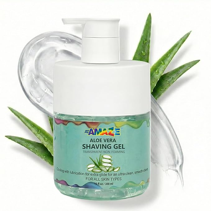 Aloe Vera Shaving Gel for Men & Women – Transparent Shave Gel with Aloe Vera, Natural Moisturizing & Cooling Shave Gel for Sensitive Skin, Smooth Razor Glide, Non-Foaming.